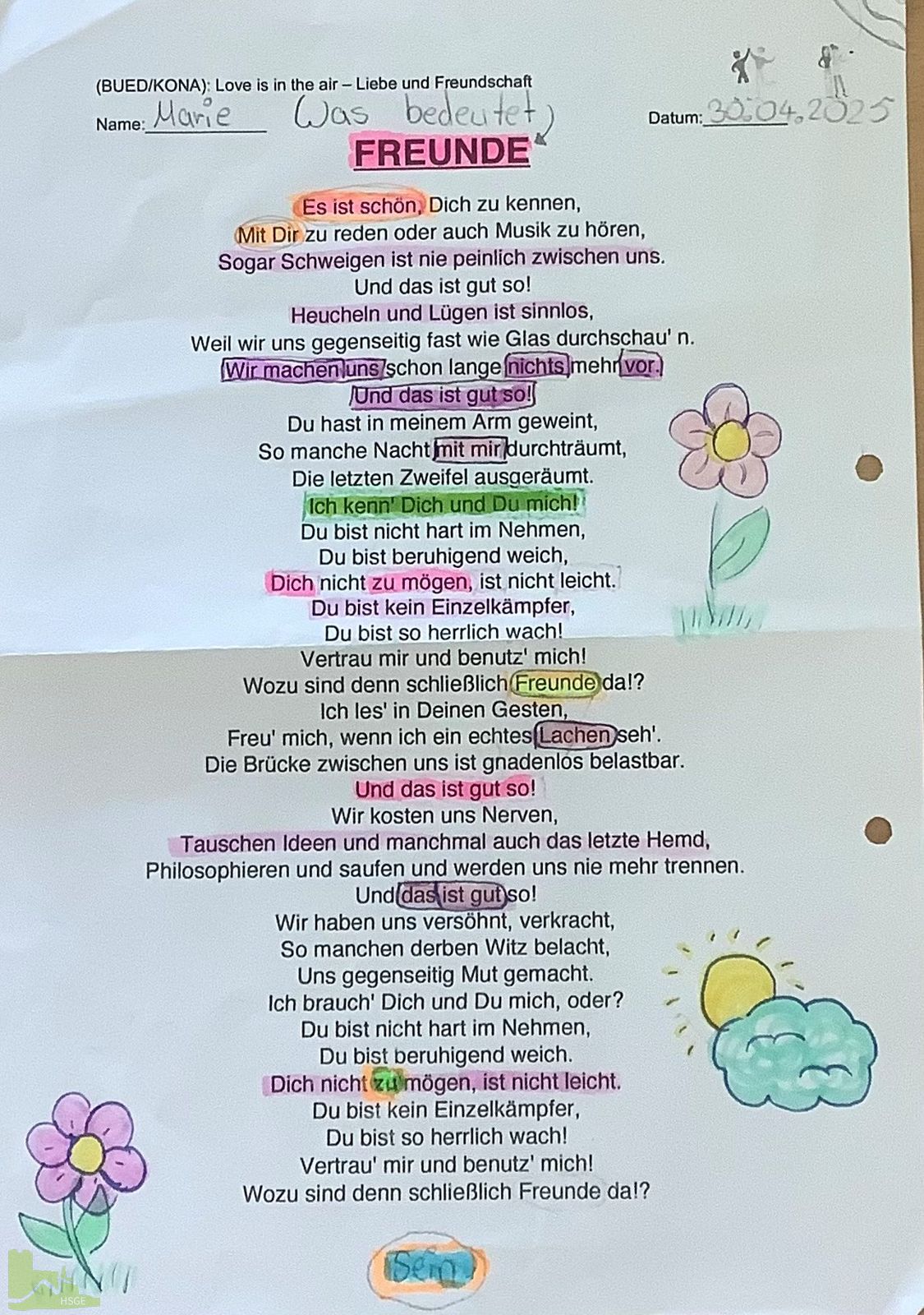 Kreativ, schwarz-bunt und voller Gefühl – Blackout Poetry im Religionsunterricht der 7a/b